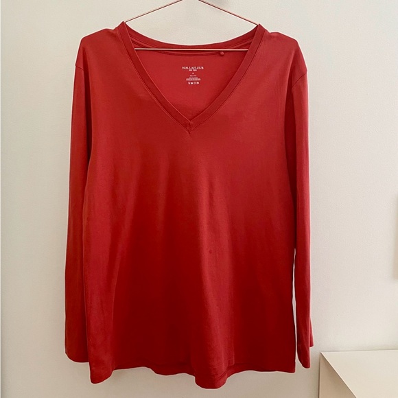 MM LaFleur Asher T-Shirt Long Sleeve V-Neck Pima Cotton in Sunset Color - Picture 2 of 5